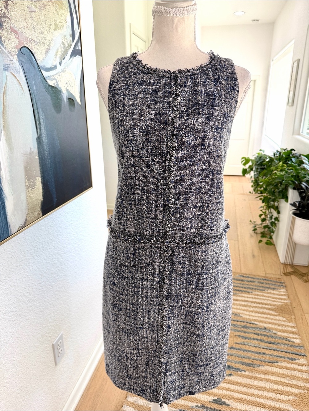 Michael Kors Navy & White Tweed Sleeveless Shift Dress Size 4 Work/Office Dress